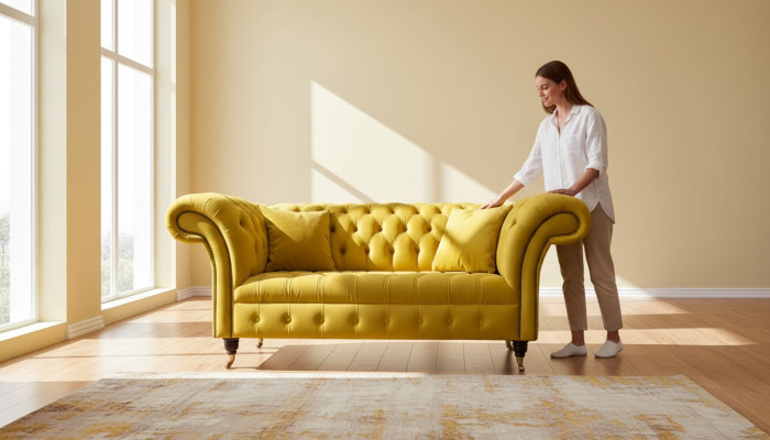 Divano Chesterfield Chesterfield Imbottito 2 posti Divano soggiorno Divani Sedile Giallo