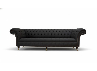 Divano Chesterfield 4 posti in tessuto nero per soggiorno design.