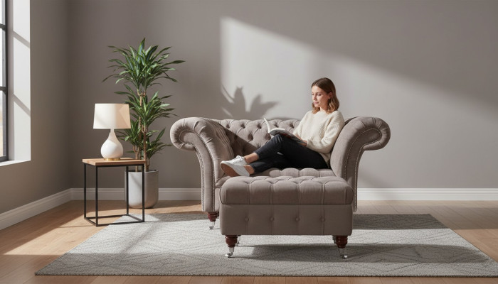 Divano Chesterfield 1 posto in tessuto di lusso, nuovo.