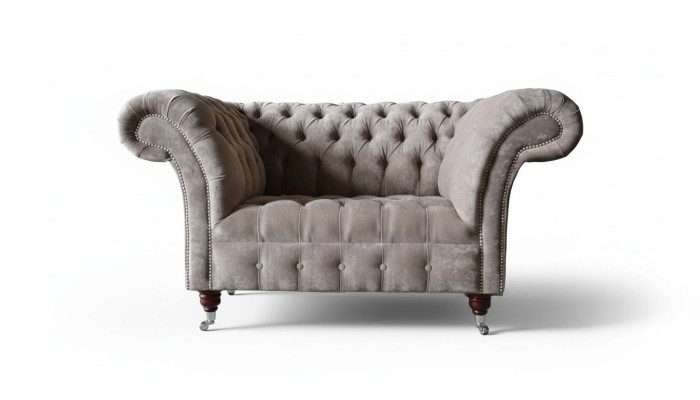 Divano Chesterfield 1 posto in tessuto di lusso, nuovo.
