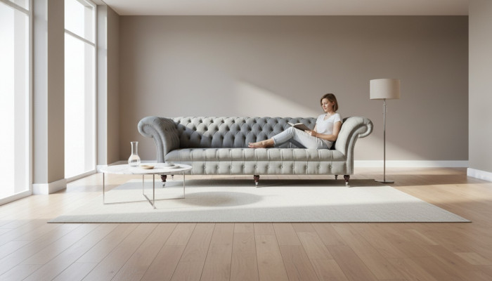 Grigio divano a quattro posti in stoffa design soggiorno divani imbottiti nuovi