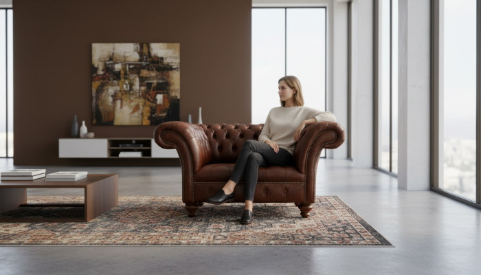 Divano Chesterfield soggiorno Divani Divano Imbottito in Pelle Moderno a 1,5 posti