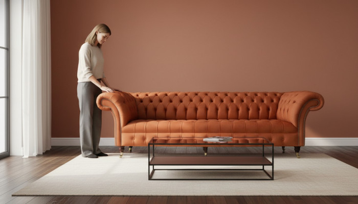 Divano di lusso Chesterfield in stile britannico, design classico, divano a 4 posti.