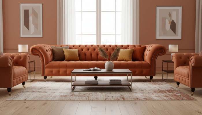Divano di lusso Chesterfield in stile britannico, design classico, divano a 4 posti.