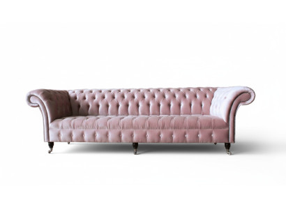 Divano Chesterfield rosa imbottito a 4 posti.