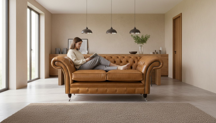 Chesterfield divano a due posti 2 posti divani imbottiti in pelle marrone.