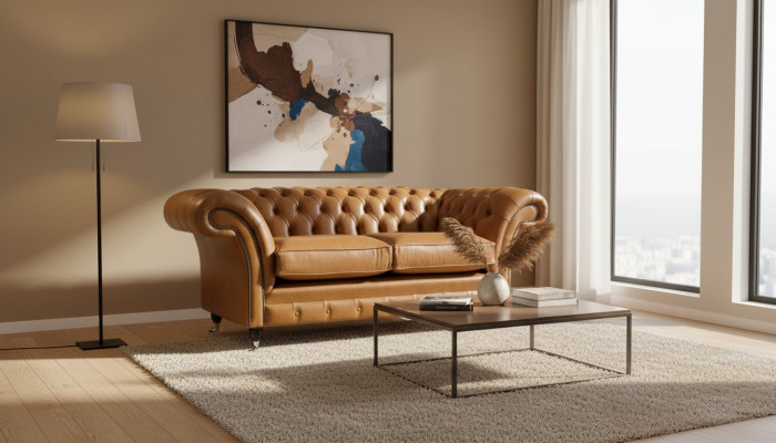 Chesterfield divano a due posti 2 posti divani imbottiti in pelle marrone.