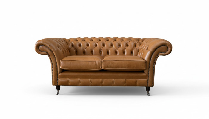 Chesterfield divano a due posti 2 posti divani imbottiti in pelle marrone.