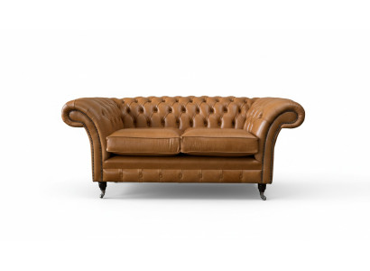 Chesterfield divano a due posti 2 posti divani imbottiti in pelle marrone.