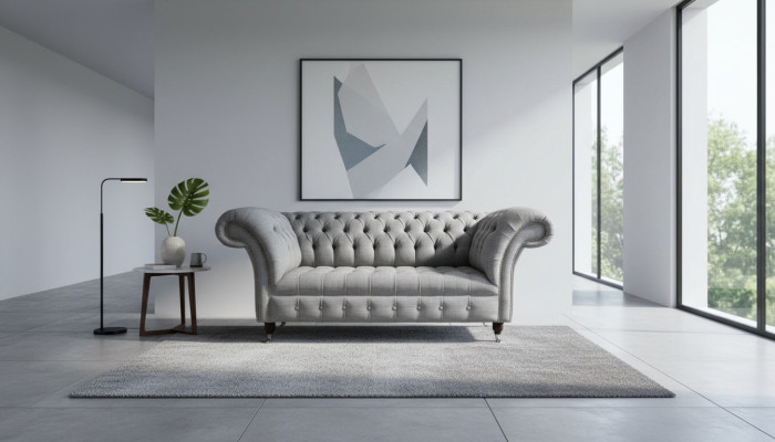 Chesterfield divano a due posti in tessuto di lusso.
