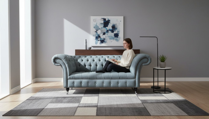 Chesterfield arredamento per ufficio Divano Divano 2 posti Tessuto Grigio