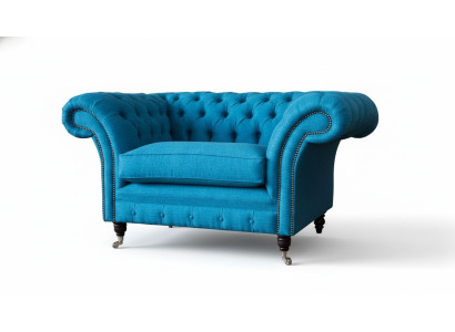 Chesterfield blu poltrona divano poltrona 1,5 posti in tessuto.