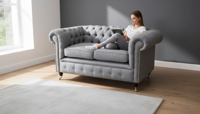 Chesterfield arredamento ufficio sedili divano divano 2 posti Tessuto Grigio