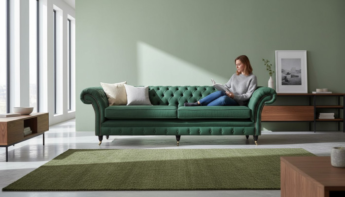 Divano 4 posti Verde Soggiorno Design Moderno Tessuto Imbottito Lusso