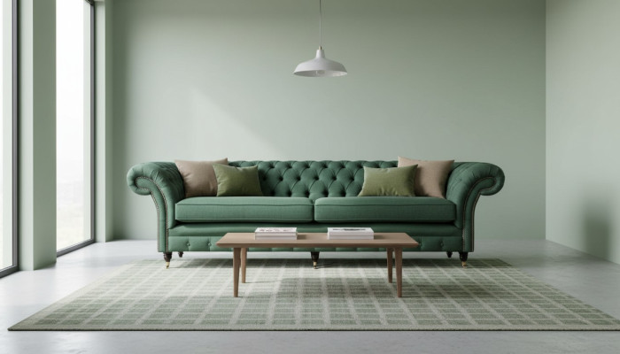 Divano 4 posti Verde Soggiorno Design Moderno Tessuto Imbottito Lusso