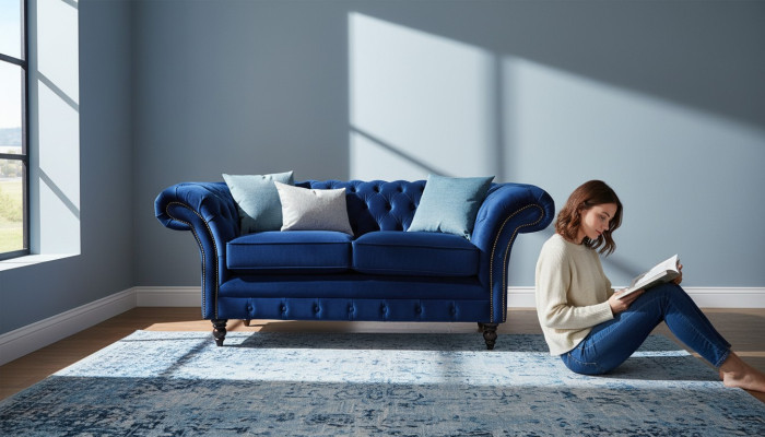 Chesterfield Mobili per ufficio Sedute Arredamento Divano Divano 2 posti Tessuto Blu