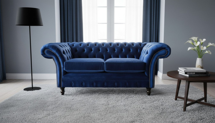 Chesterfield Mobili per ufficio Sedute Arredamento Divano Divano 2 posti Tessuto Blu