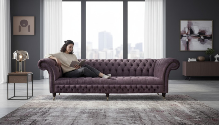 Divano design 4 posti divano imbottito in tessuto di lusso Chesterfield.