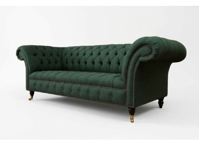 Divano a tre posti in tessuto verde imbottito Mobili Chesterfield Divani Couch
