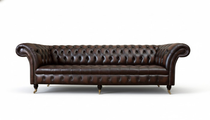 Divano in pelle 4 posti in stile lussuoso, classico e Chesterfield.