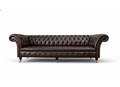 Divano in pelle 4 posti in stile lussuoso, classico e Chesterfield.