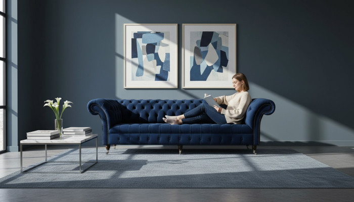 Divano Chesterfield Divani 4 posti in tessuto per il salotto.