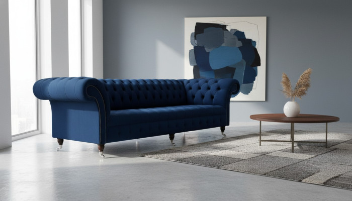 Divano Chesterfield Divani 4 posti in tessuto per il salotto.