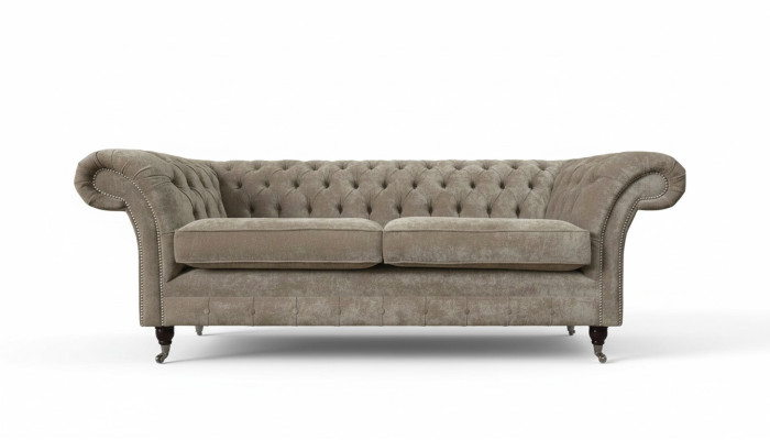 Divano Chesterfield a tre posti 3 posti in tessuto grigio salotto di lusso.