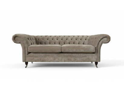 Divano Chesterfield a tre posti 3 posti in tessuto grigio salotto di lusso.