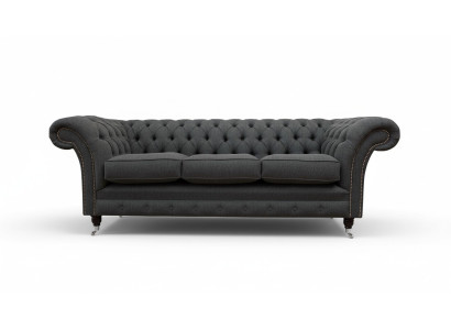Chesterfield Tessuto Imbottito Design Divano Divano di Lusso Grigio 3 Posti