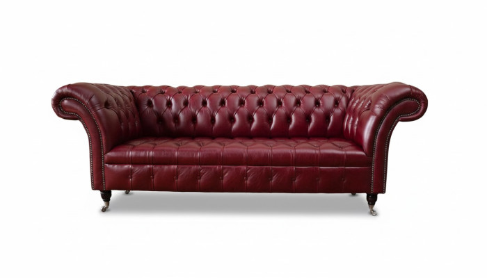 Chesterfield divano a 3 posti in pelle imbottita di lusso marrone 230cm.