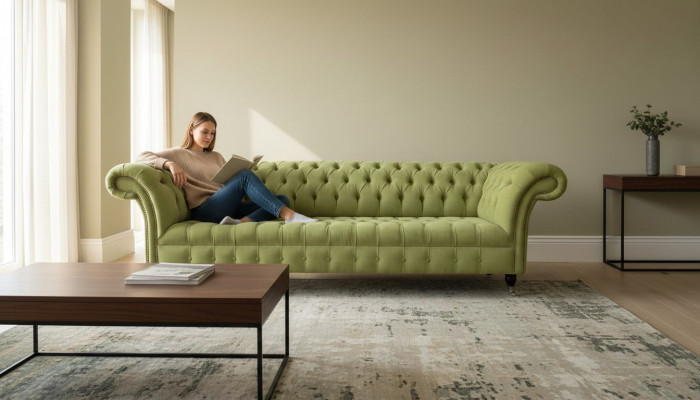 Chesterfield Divano Verde Sofa Imbottito a 4 Posti Couchen Sitz Sofas Nuovo