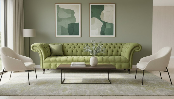 Chesterfield Divano Verde Sofa Imbottito a 4 Posti Couchen Sitz Sofas Nuovo