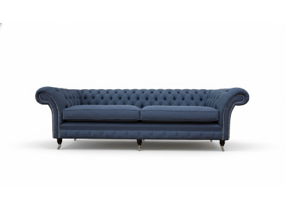 Design Chesterfield Divano 4 posti in tessuto Blu per il salotto.