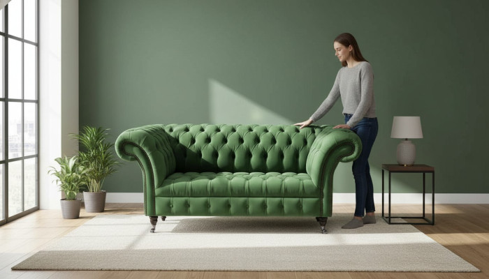Chesterfield Arredamento per ufficio Poltrona Divano Divano a 2 posti Tessuto Verde