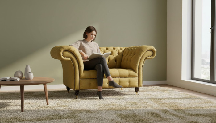 Chesterfield poltrona design divano divano marrone tessuto mobili nuovi