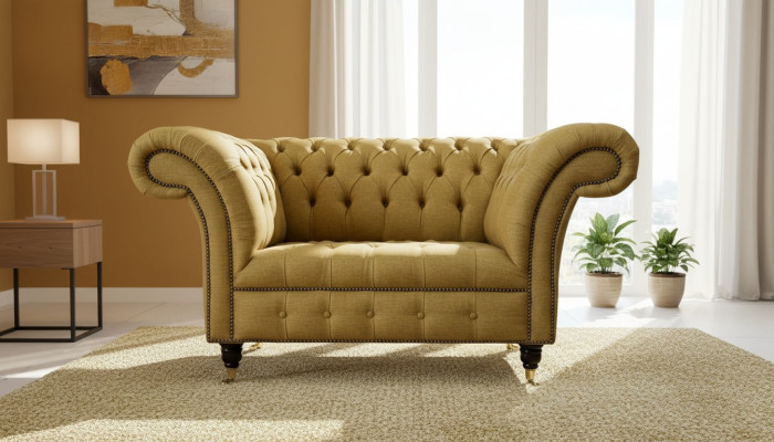 Chesterfield poltrona design divano divano marrone tessuto mobili nuovi