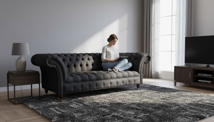 Chesterfield divano a tre posti 3 posti divano imbottito design tessile.