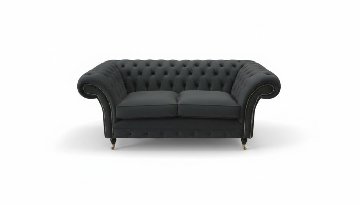 Chesterfield nero divano a 2 posti, divano imbottito, divano design in tessuto.