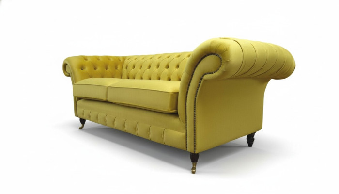 Tessuto 3 posti Blu Design in stoffa Divano Imbottito 230 cm Chesterfield Sofà