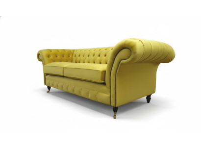 Tessuto 3 posti Blu Design in stoffa Divano Imbottito 230 cm Chesterfield Sofà