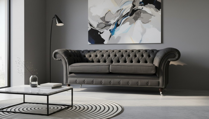 Divano Chesterfield a tre posti per soggiorno design nero mobili nuovo