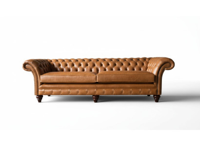 Divano a 4 posti Poltrona Chesterfield in pelle marrone Design in pelle.