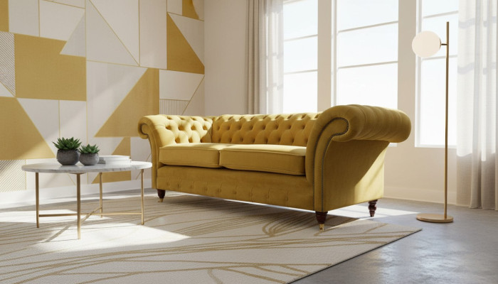 Divano Chesterfield 3 posti design Divano a tre posti in tessuto di lusso.