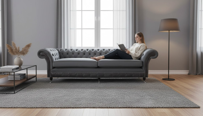 Divano design di lusso Divani imbottiti Divano a 4 posti Chesterfield di lusso Grigio