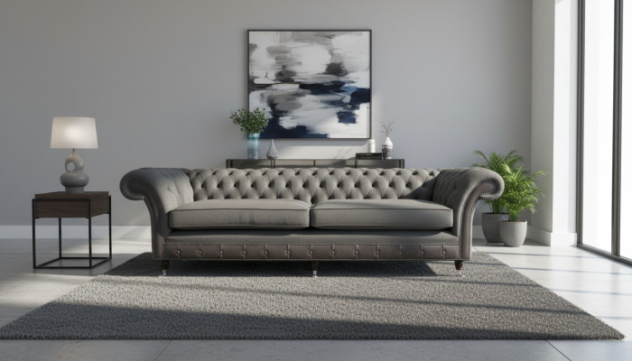 Divano design di lusso Divani imbottiti Divano a 4 posti Chesterfield di lusso Grigio