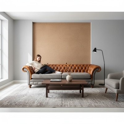 Classico divano Chesterfield a 4 posti in pelle marrone - Tessuto di alta qualità e design in pelle pregiata.