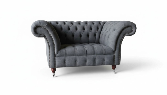 Chesterfield Design Poltrona Grigia in Tessuto di Lusso Cuscini Divano Monoposto