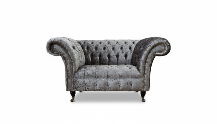 Chesterfield poltrona design divano divano Chesterfield tessuto argento.