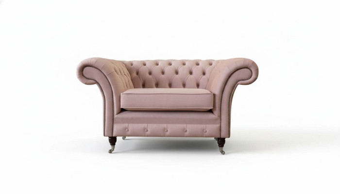 Chesterfield Poltrona design rosa, lussuoso tessuto, divano monoposto.